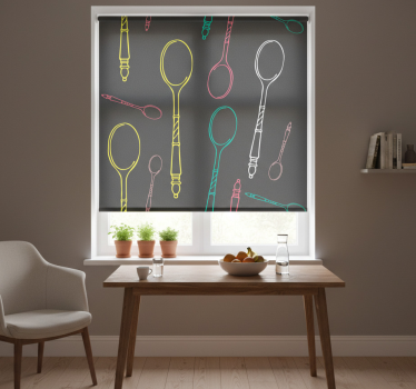 Estore de rolo para cozinha esboço de utensílios neon - TenStickers