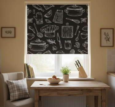 Estore de rolo para cozinha esboços de utensílios de cozinha - TenStickers