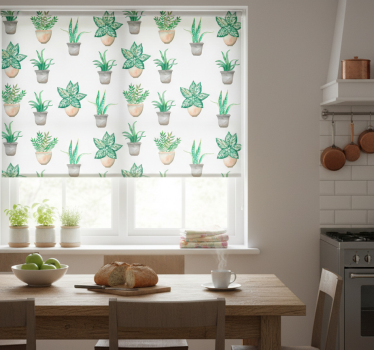 Estore de rolo para cozinha estampado de folhagens em vasos - TenStickers