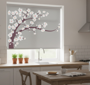 Estore de rolo para cozinha flores brancas fundo cinza - TenStickers