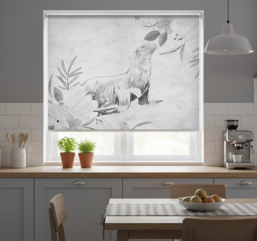 Estore de rolo para cozinha foca cinza nadando e flores - TenStickers