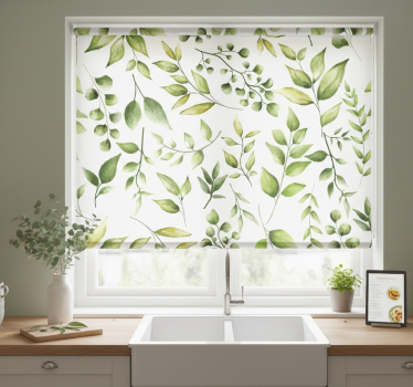Estore de rolo para cozinha folhas de eucalipto aquareladas - TenStickers
