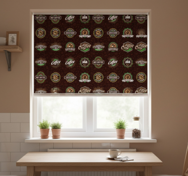 Estore de rolo para cozinha padrão de emblemas de café - TenStickers