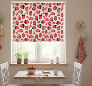 Estore de rolo para cozinha padrão de morangos vermelhos realista - TenStickers