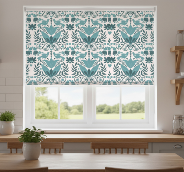 Estore de rolo para cozinha padrão folk azul com pássaros - TenStickers