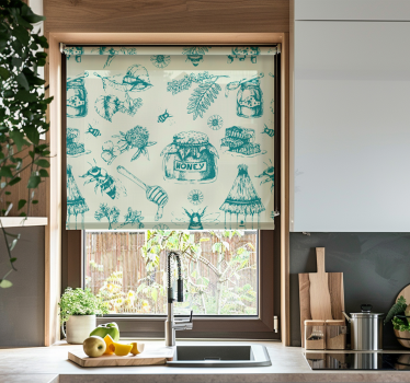 Estore de rolo para cozinha padrão turquesa mel - TenStickers