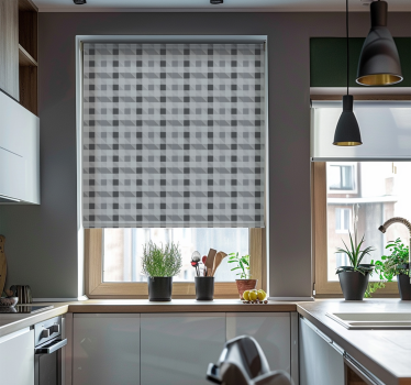 Estore de rolo para cozinha padrão xadrez cinza - TenStickers