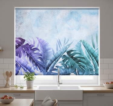 Estore de rolo para cozinha plantas tropicais azuis e roxas - TenStickers