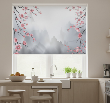 Estore de rolo para cozinha ramos de cerejeira japoneses - TenStickers
