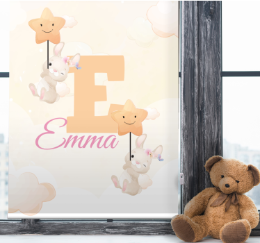 Estore de rolo infantil coelhinhos com estrelas com nome - TenStickers