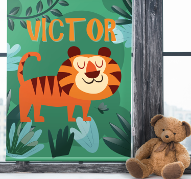 Estore de rolo infantil tigre feliz com nome - TenStickers