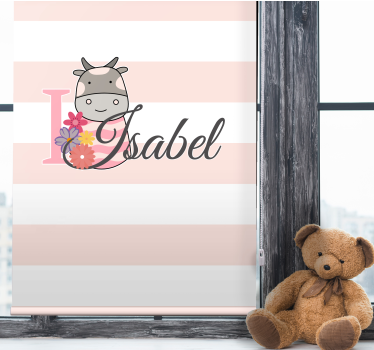 Estore de rolo infantil vaca com flores e nome - TenStickers