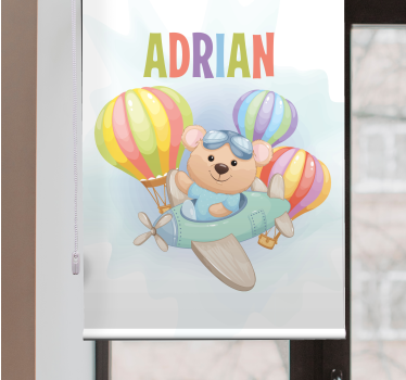 Estore de rolo infantil urso em avião com nome - TenStickers