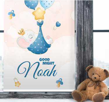 Estore de rolo quarto de bebé boa noite elefante com nome - TenStickers