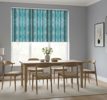 Estore de rolo sala de jantar efeito textura madeira azul - TenStickers