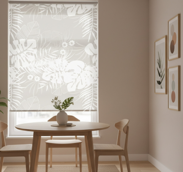 Estore de rolo sala de jantar folhas tropicais cinzas - TenStickers