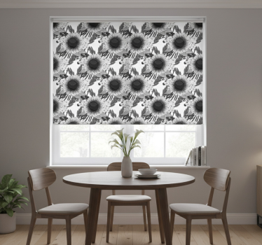 Estore de rolo sala de jantar girassóis preto e branco - TenStickers