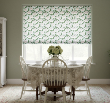 Estore de rolo sala de jantar padrão flores brancas - TenStickers
