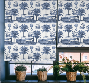 Estore de rolo vintage cena de palmeira azul - TenStickers