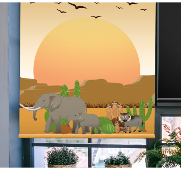 Estores de rolo de animais cena do pôr do sol na savana - TenStickers
