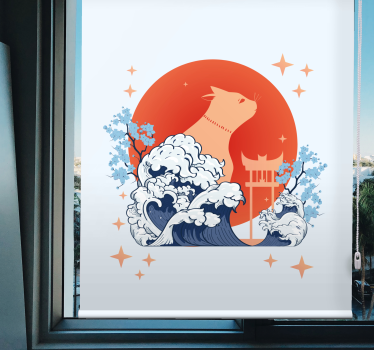 Estores de rolo de animais gato com ondas - TenStickers