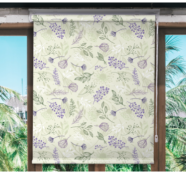Flores roxas em cortinas de rolo de fundo verde - TenStickers