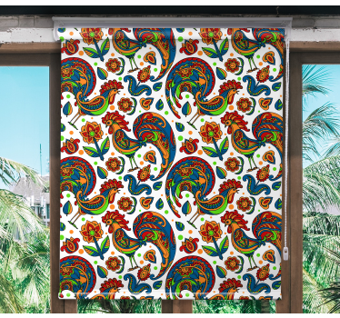 Galinhas coloridas e cortinas de rolo de flores polidas - TenStickers