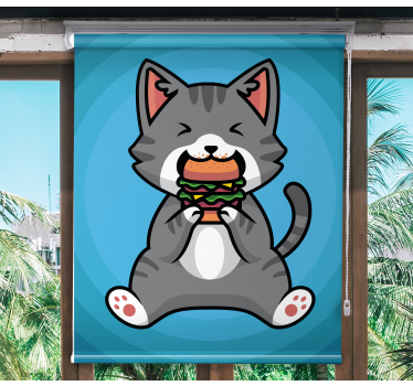 Gato comendo hambúrguer crianças estors - TenStickers