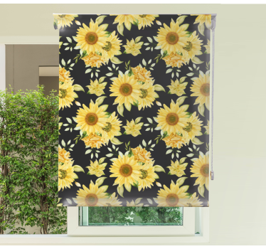 Padrão de girassol cortina de rolo de flor com fundo preto - TenStickers