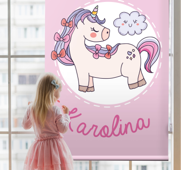 Unicórnio rosa com estor personalizado nome - TenStickers