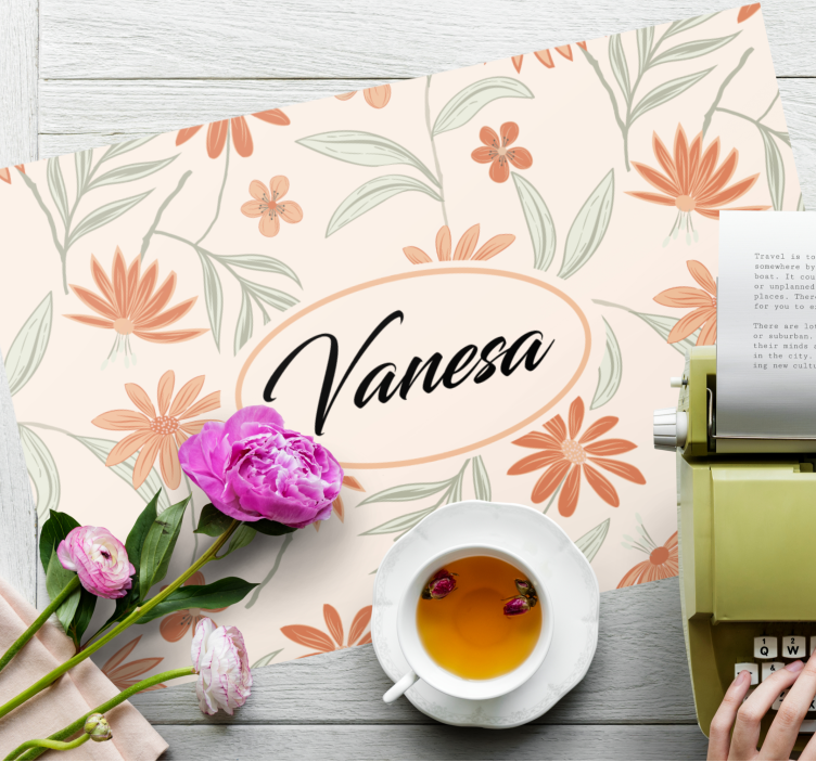 Individuais de mesa com nome arranjo botânico personalizado - TenStickers