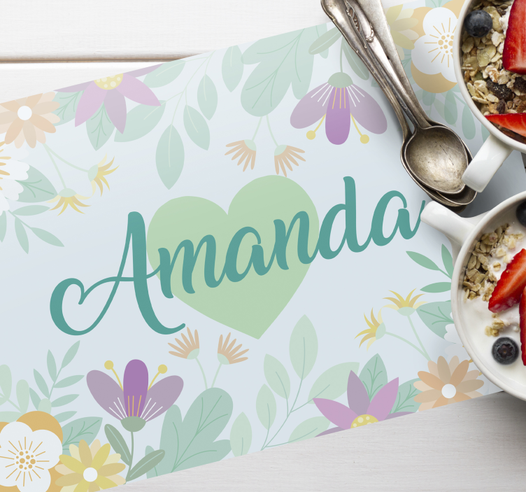 Individuais de mesa com nome coração de flor amanda - TenStickers