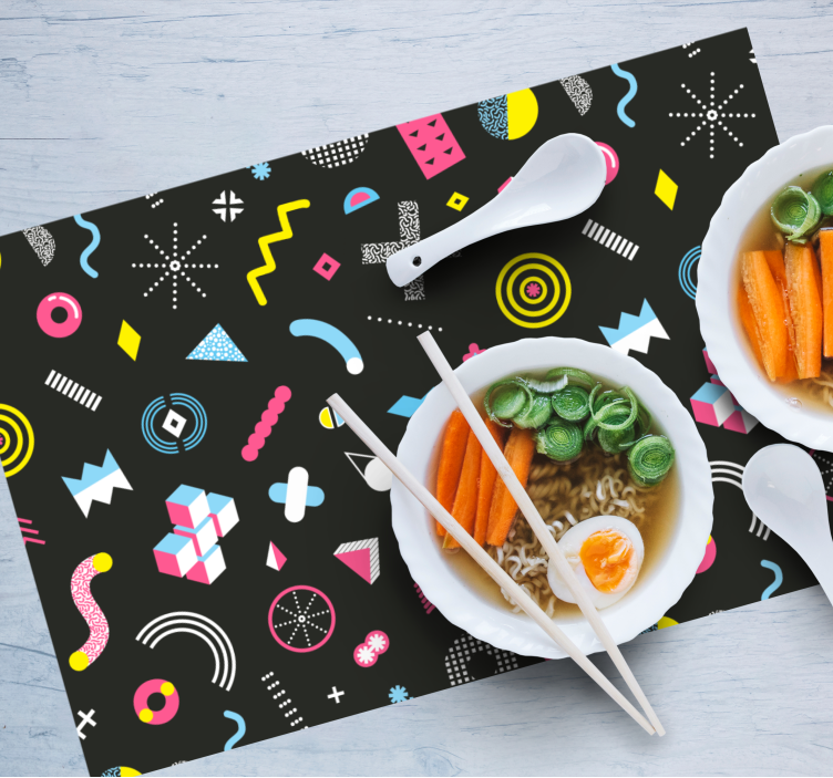 individuais de mesa com padrão geométrico colorido de memphis - TenStickers