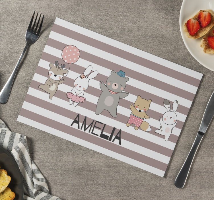 Individuais de mesa com nome Animais dançando com o nome - TenStickers