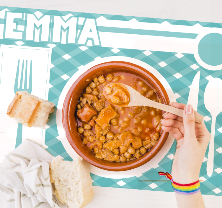 Individuais de mesa com nome Configuração de placa - TenStickers