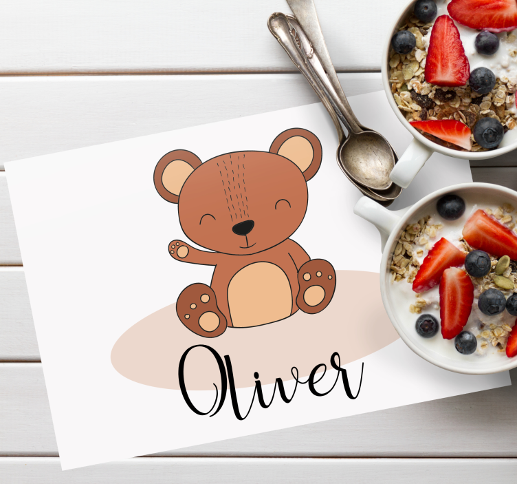 Individuais de mesa com nome Urso de pelúcia fofo com nome - TenStickers