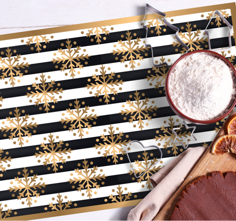 Individuais de mesa de Natal Flocos de neve dourados em riscas pr - TenStickers