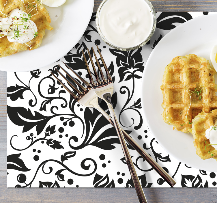 Individuais de mesa modernos Redemoinho floral preto sobre fundo  - TenStickers