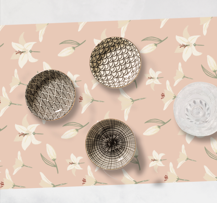 Individuais de mesa originais Lírio branco em fundo nude - TenStickers