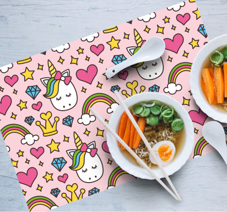 Individuais de mesa infantis com padrão de unicórnio fofo - TenStickers