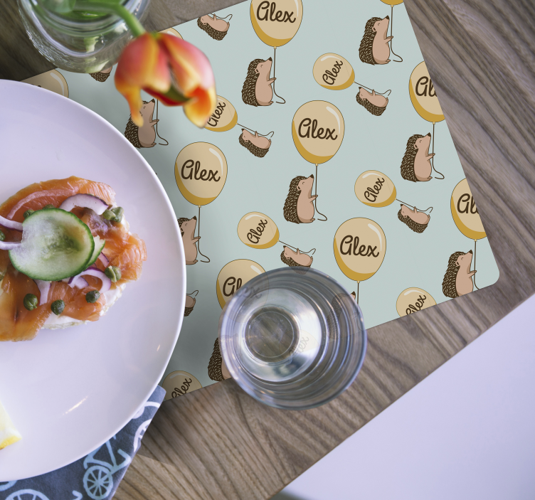 Individuais de mesa infantis ouriço com balões com nome - TenStickers