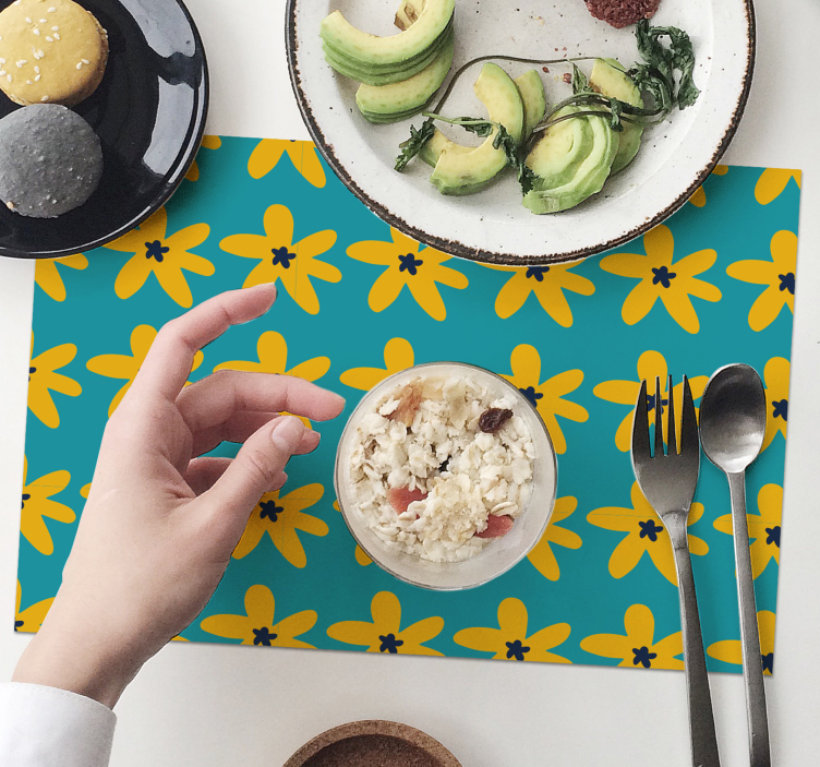 Individuais de mesa modernos com padrão floral vibrante - TenStickers