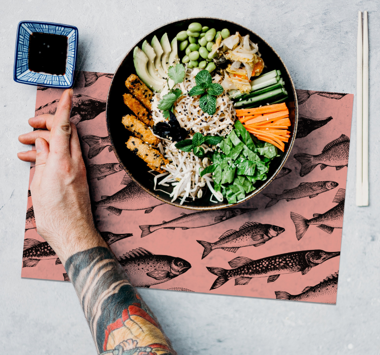 Individuais de mesa originais com arte de padrão de peixes - TenStickers