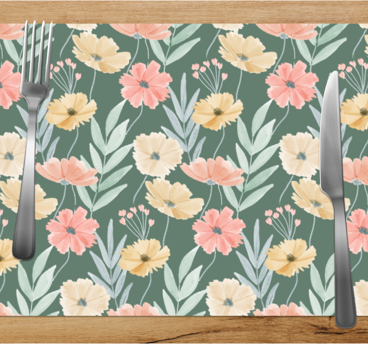 Individuais de mesa originais com padrão floral verde - TenStickers