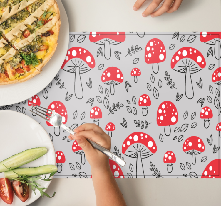 Individuais de mesa originais padrão cogumelo vermelho - TenStickers