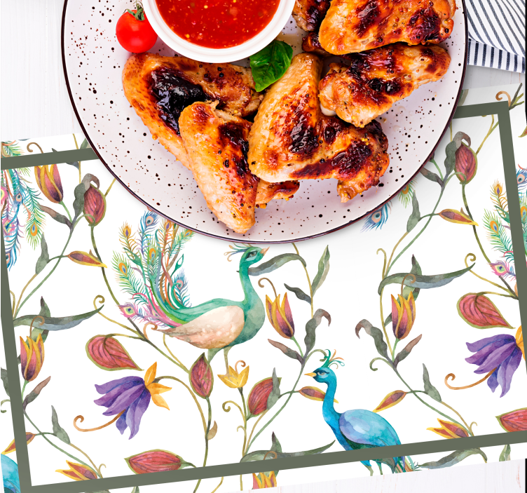 Individuais de mesa originais padrão floral de pavão - TenStickers