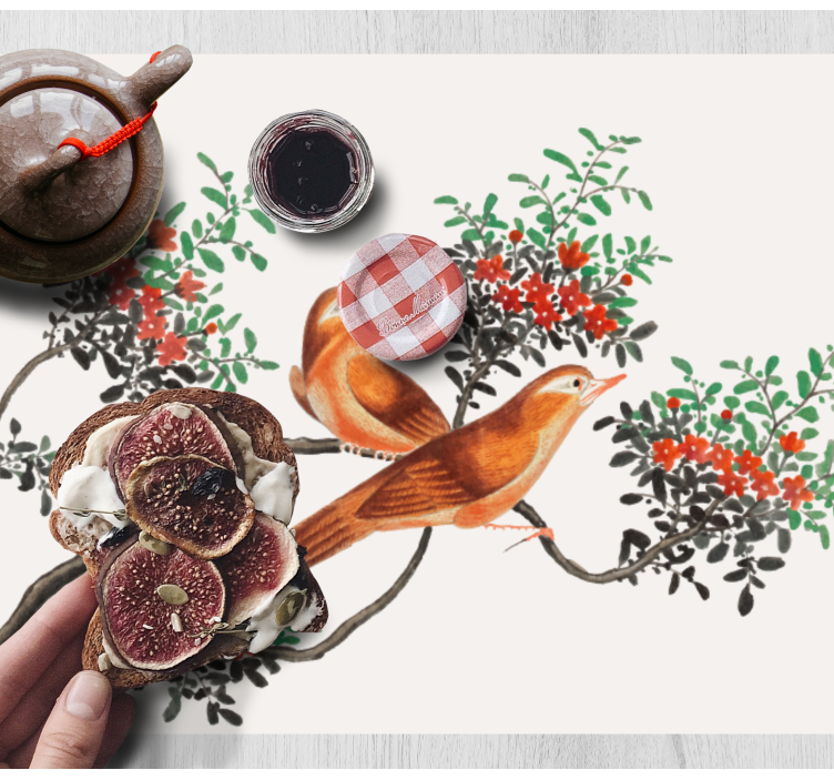 Individuais de mesa originais pássaros e frutas elegantes - TenStickers