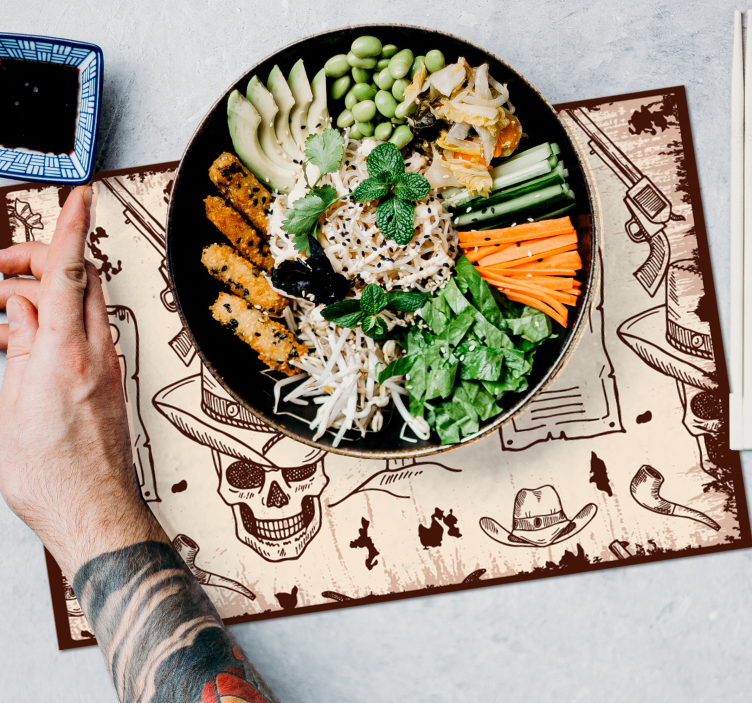 Individuais de mesa originais temas de caveira e cowboy - TenStickers