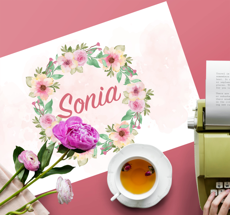 Individual de mesa flores em aquarela com nome - TenStickers