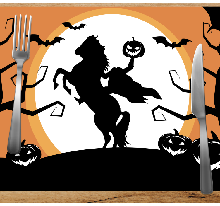 Individual de mesa halloween cavalo segurando abóbora - TenStickers
